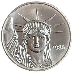 1985 Johnson Matthey MTB 1 oz Silver Round-Liberty Trade Silver