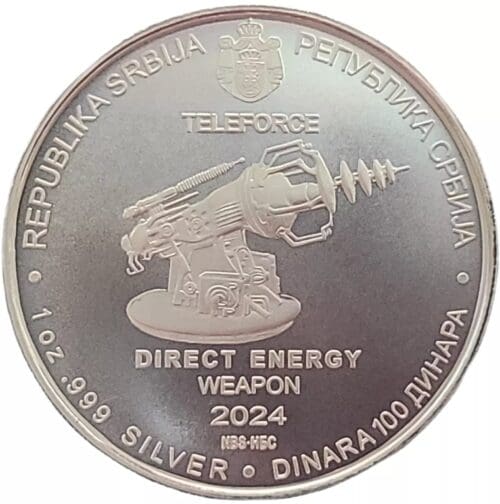 2024 Serbia 1 oz Silver 100 Dinar Tesla Direct Energy Weapon - Image 3