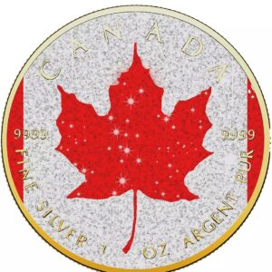 2024 Canadian Maple Leaf Diamond Flag 1oz Silver Coin- Gold/Diamonds