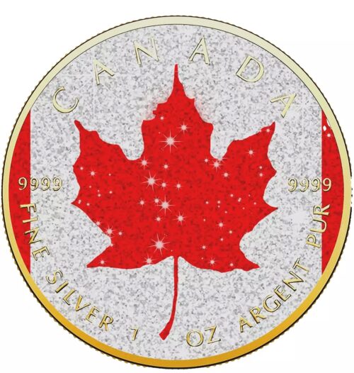 2024 Canadian Maple Leaf Diamond Flag 1oz Silver Coin- Gold/Diamonds