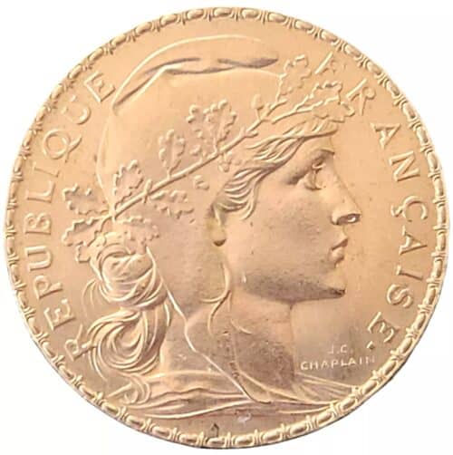1910 French 20 Gold Franc Marianne Rooster Gold Coin