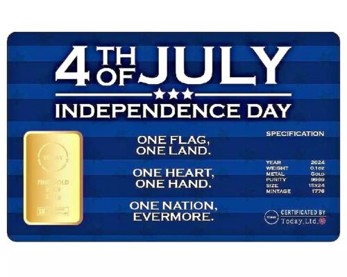2024 INDEPENDENCE DAY 1/10 oz Pure Gold Bar in Assay - Image 2
