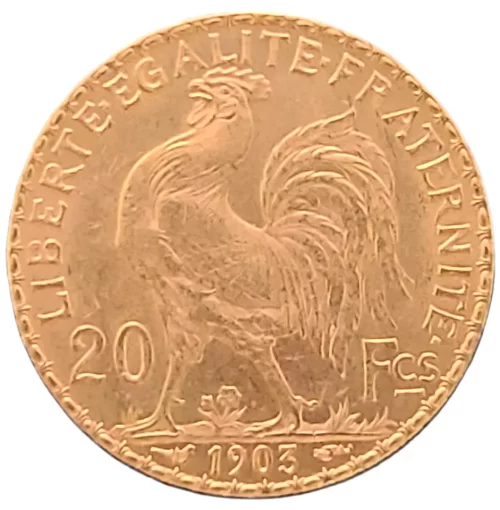 1903 French 20 Gold Franc Marianne Rooster Gold Coin BU - Image 2