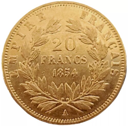 1854 French 20 Gold Franc Napoleon III Gold Coin AU - Image 7