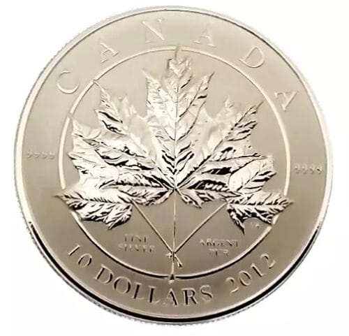2012 Canadian $10 Maple Leaf Forever 1/2 oz Fine Silver Coin RCM