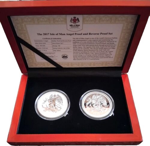 2017 Isle of Man Silver Angel Proof - 2 Coin Set - Box & Coa