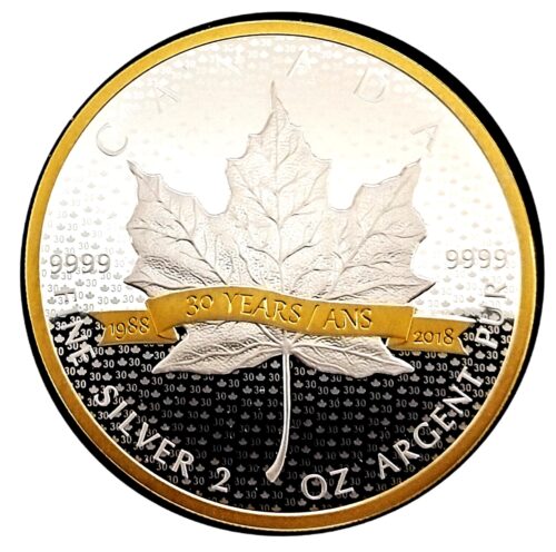 2018 Canada 2 oz Silver $10 Maple Leaf Proof Anniversary of 30 Years - Image 3