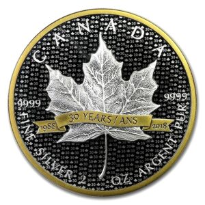 2018 Canada 2 oz Silver $10 Maple Leaf Proof Anniversary of 30 Years