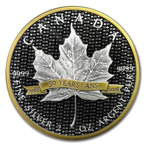 2018 Canada 2 oz Silver $10 Maple Leaf Proof Anniversary of 30 Years