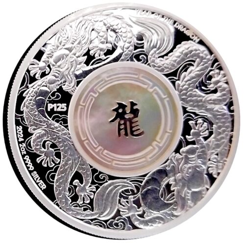 2024 Australia 2 oz Silver Double Dragon Proof w/ Pearl Insert