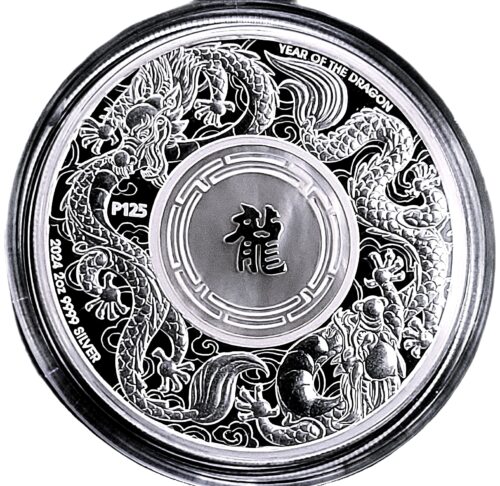 2024 Australia 2 oz Silver Double Dragon Proof w/ Pearl Insert - Image 4